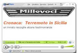 Esempio di visualizzazione del lettore audio Radiomillevoci